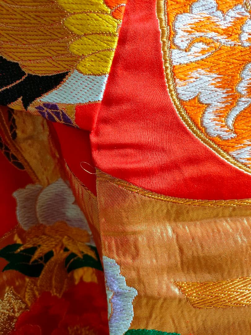Silk Iro-Uchikake Wedding Kimono with Crane and Floral Embroidery in Red