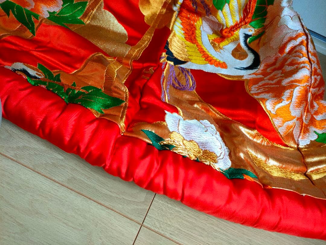 Silk Iro-Uchikake Wedding Kimono with Crane and Floral Embroidery in Red
