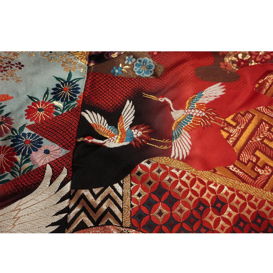 Uchikake Bridal Kimono, Crane Motif on Vermilion Red, Silk Wedding Robe