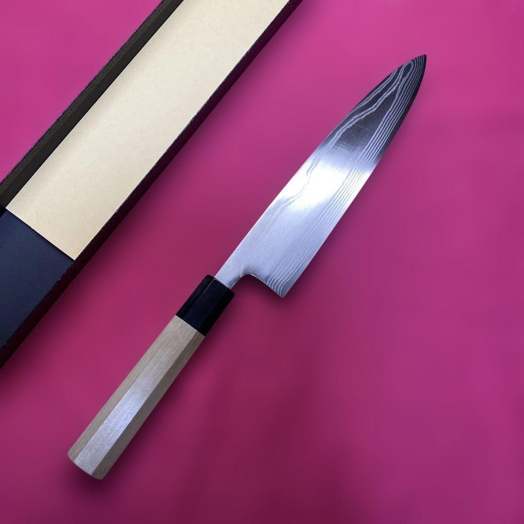High-Carbon Stainless Steel Gyuto Chef Knife Damascus Suminagashi Double-Edged 210mm