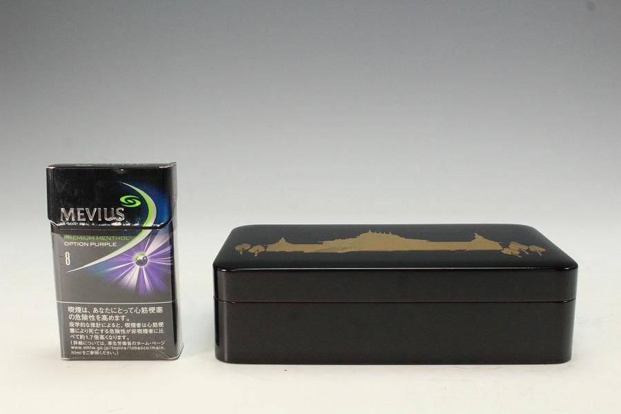 Zohiko Lacquer Lidded Box with Pavilion Maki-e Design, with Box