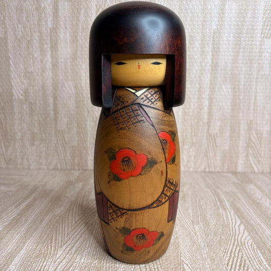 Usaburo Okamoto Kanzubaki Winter Camellia Kokeshi Doll, Award-Winning Design