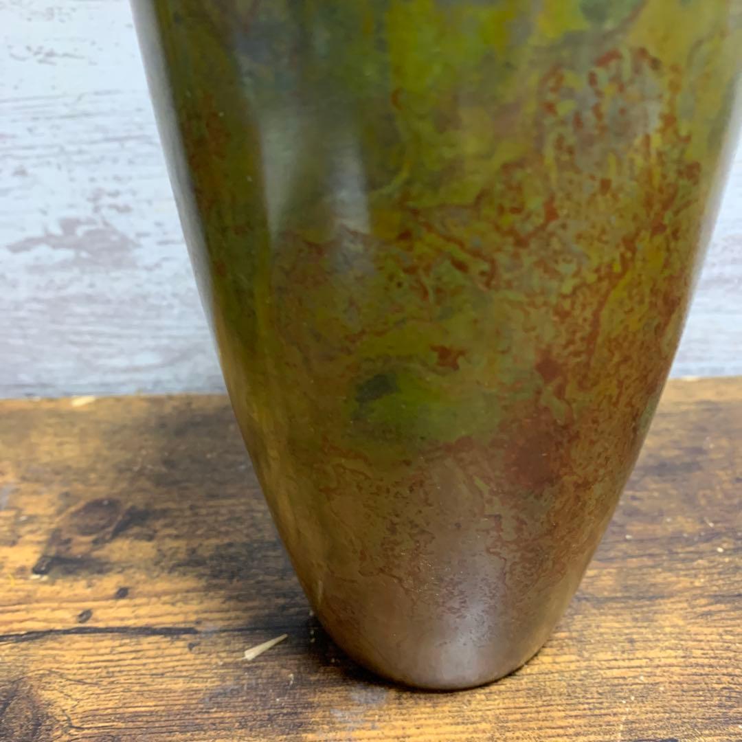 Hasegawa Yoshihisa Bronze Flower Vase with Signed Wooden Box, Nitten Sculptor