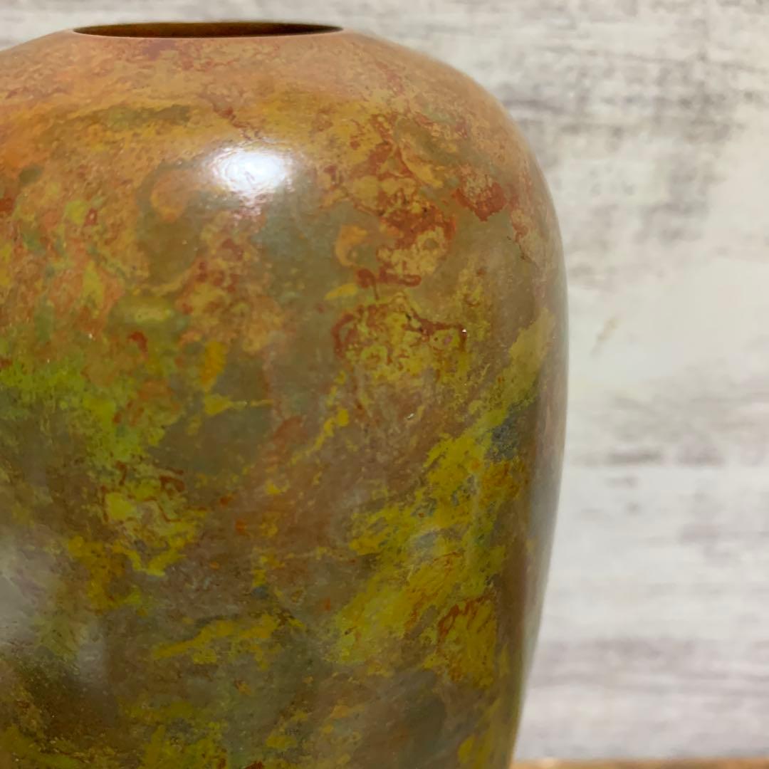 Hasegawa Yoshihisa Bronze Flower Vase with Signed Wooden Box, Nitten Sculptor