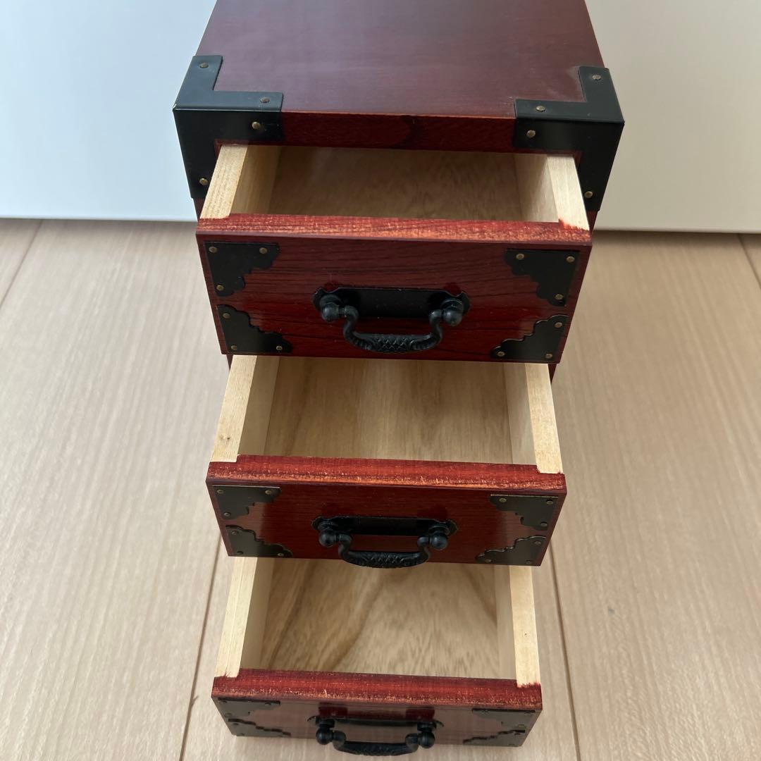 Hida Takayama Keyaki Wood Small Chest of Drawers Three-Tier Mini Tansu