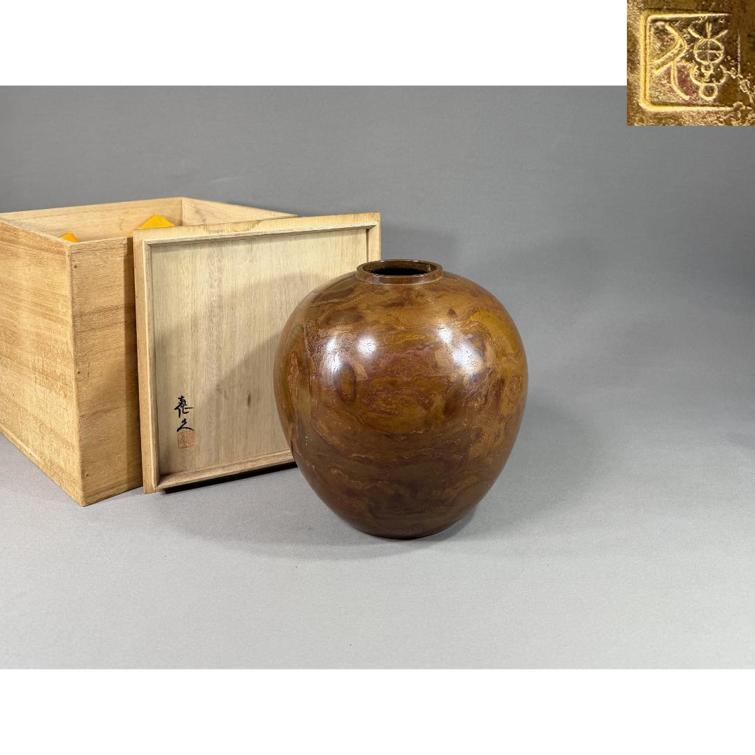 Hasegawa Yoshihisa Bronze Flower Vase Madara Shido Karadou Yamagata Casting with Box