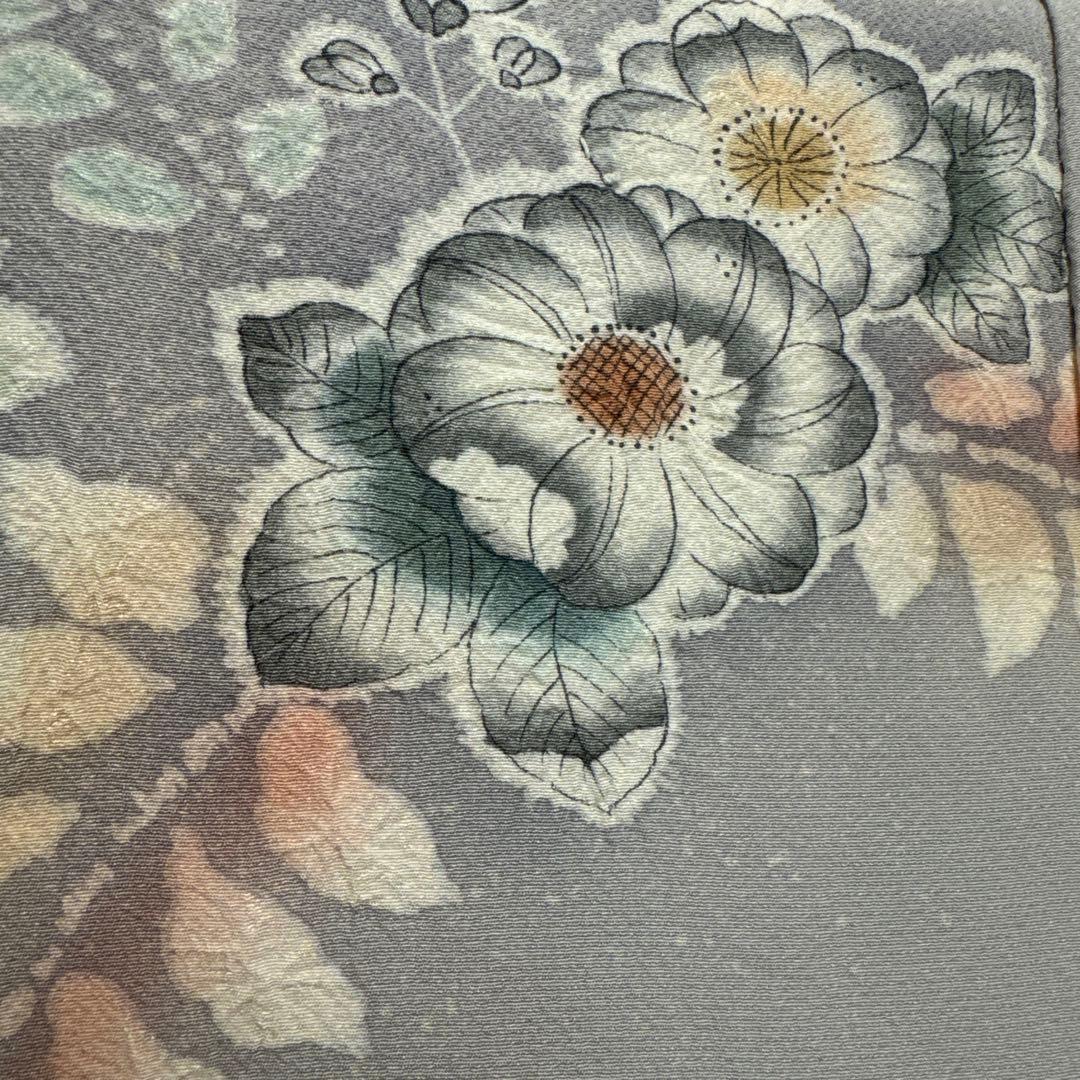 Artist Silk Houmongi Kimono Tsujigahana Shibori Hand-Painted Awase Gray Signed