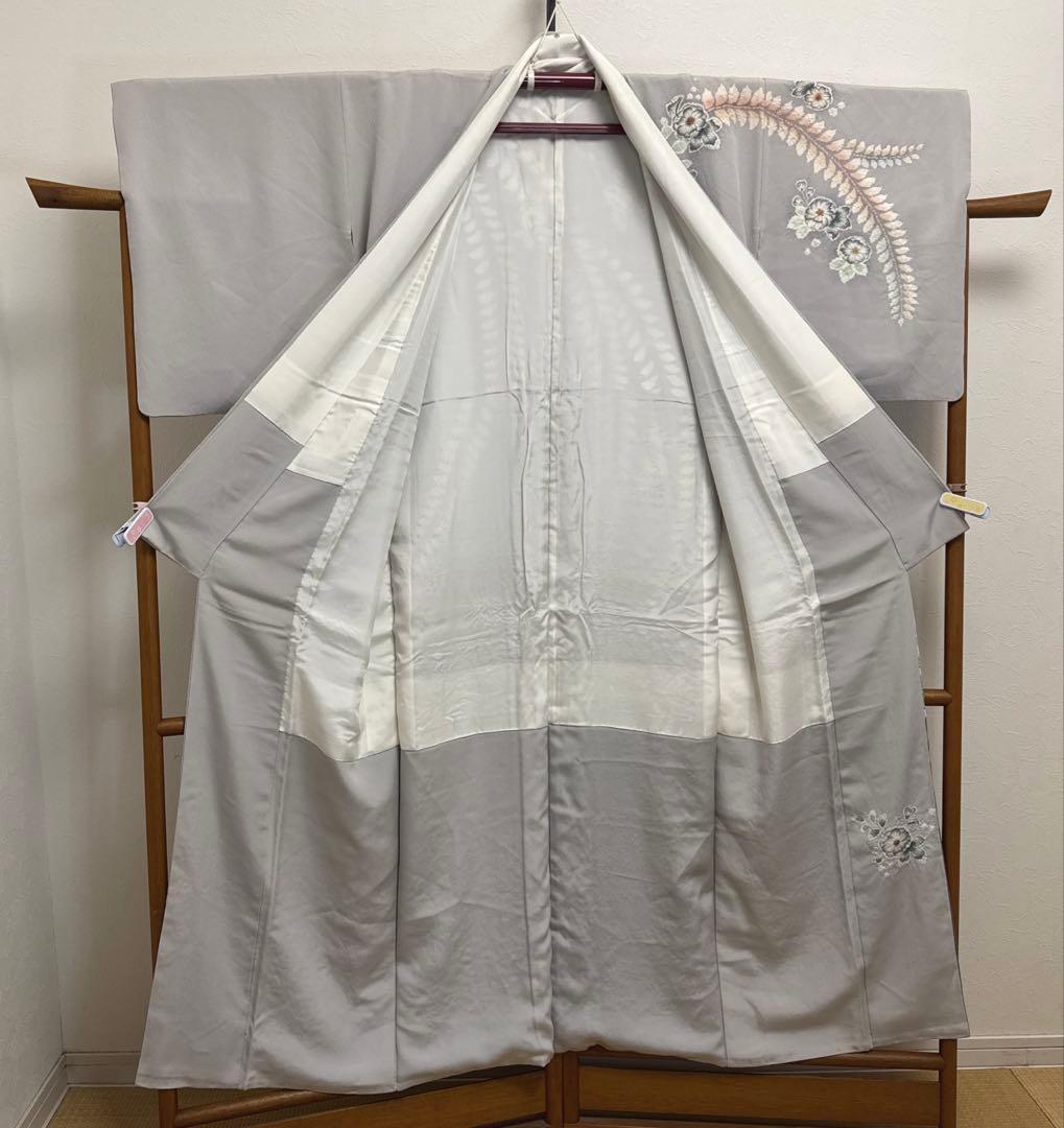Artist Silk Houmongi Kimono Tsujigahana Shibori Hand-Painted Awase Gray Signed