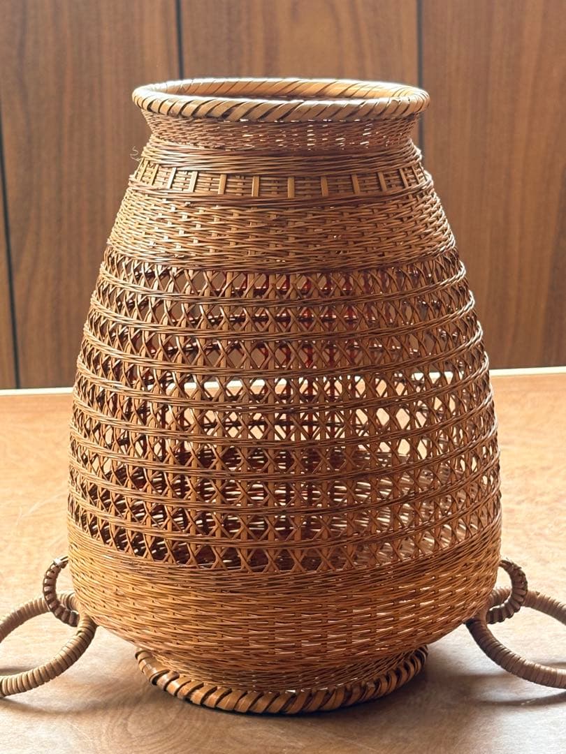 Chikusei Watanabe Bamboo Flower Basket Kago with Ceramic Insert Vase