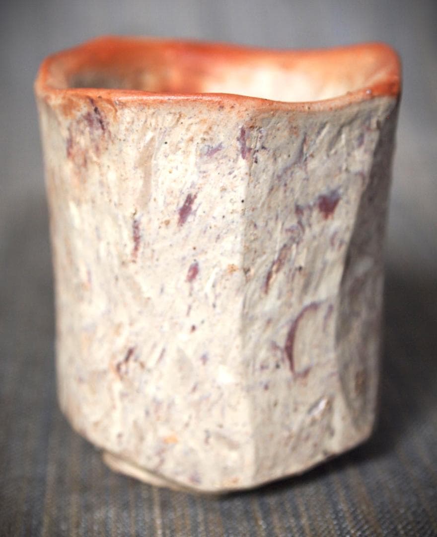 Bizen Ware Guinomi Sake Cup by Naoki Yokoyama, Natural Neri-komi, Signed Box