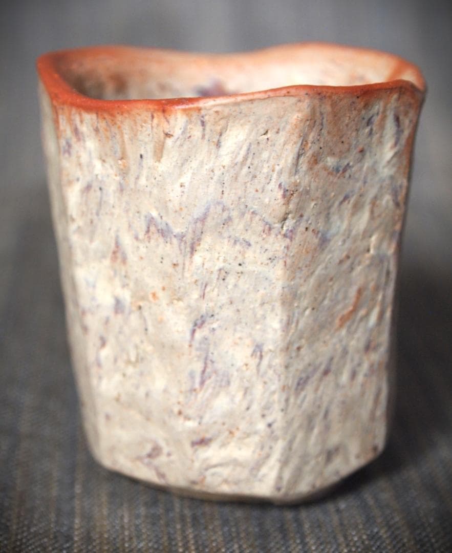 Bizen Ware Guinomi Sake Cup by Naoki Yokoyama, Natural Neri-komi, Signed Box