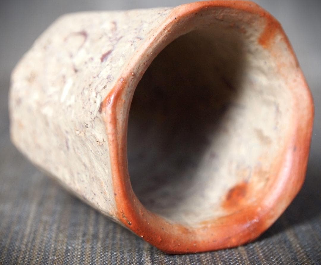 Bizen Ware Guinomi Sake Cup by Naoki Yokoyama, Natural Neri-komi, Signed Box