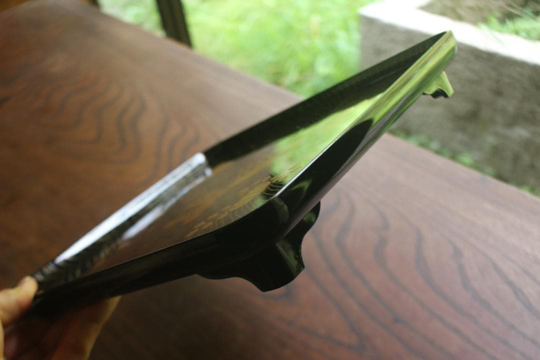 Wajima Lacquer Footed Square Tray Black Urushi Spring Grass Maki-e Width 27.3 cm