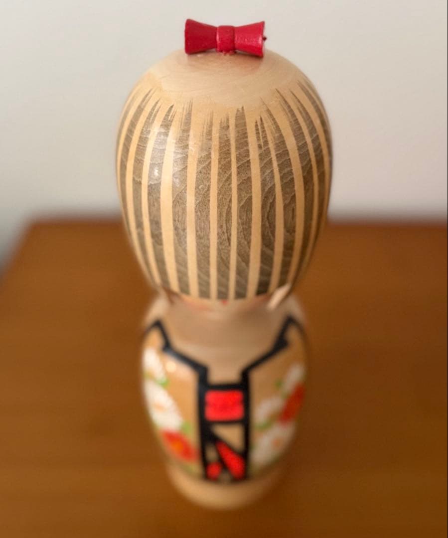 Yajima Suiho Modern Creative Kokeshi Doll 26 cm Striped Bangs Floral Design