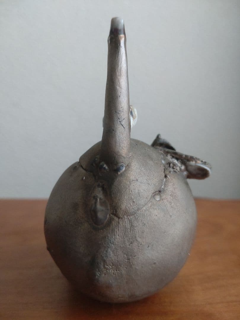 Kentaro Kawabata Silver-Glaze Avant-Garde Ceramic Objet, Hand-Built Porcelain with Glass