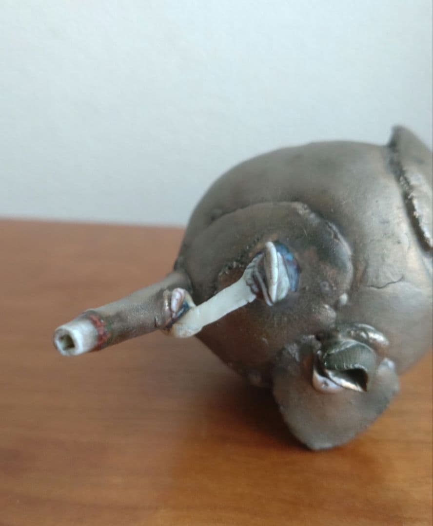 Kentaro Kawabata Silver-Glaze Avant-Garde Ceramic Objet, Hand-Built Porcelain with Glass