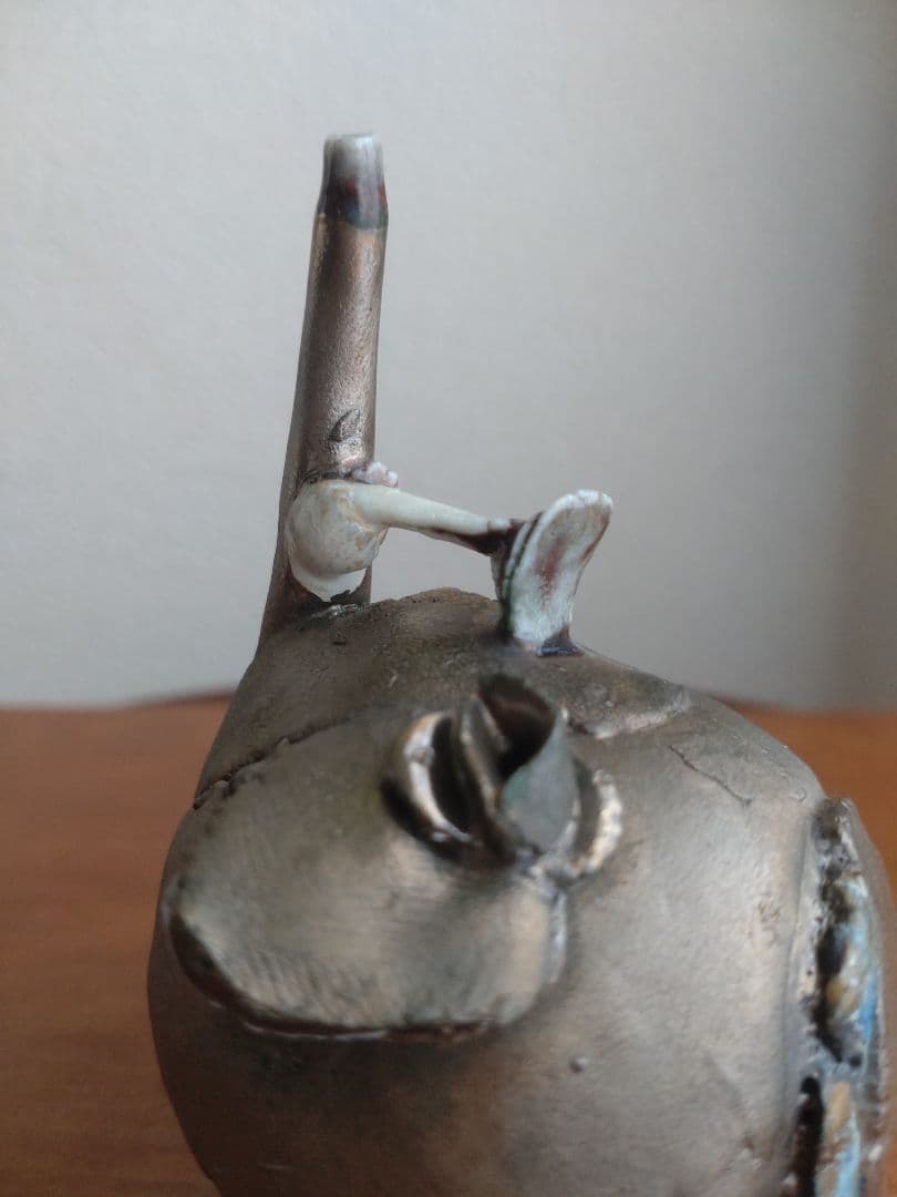 Kentaro Kawabata Silver-Glaze Avant-Garde Ceramic Objet, Hand-Built Porcelain with Glass