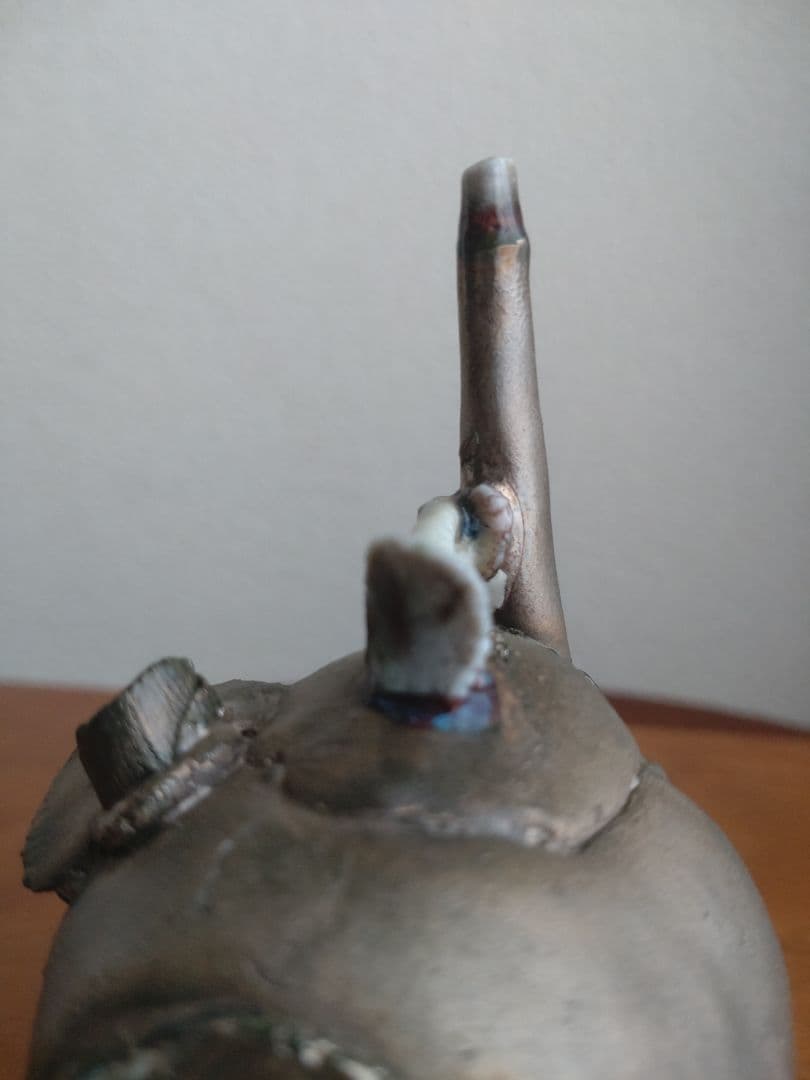 Kentaro Kawabata Silver-Glaze Avant-Garde Ceramic Objet, Hand-Built Porcelain with Glass
