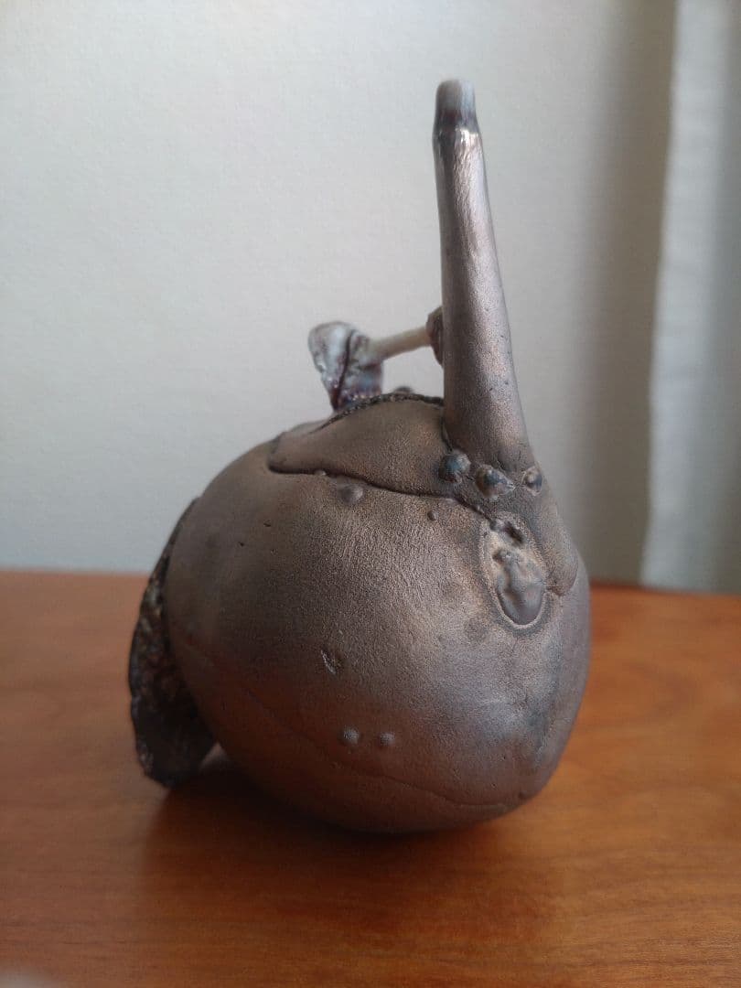 Kentaro Kawabata Silver-Glaze Avant-Garde Ceramic Objet, Hand-Built Porcelain with Glass