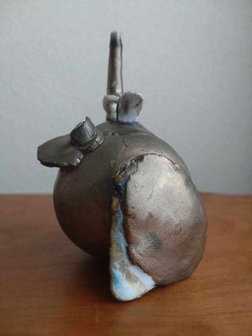 Kentaro Kawabata Silver-Glaze Avant-Garde Ceramic Objet, Hand-Built Porcelain with Glass