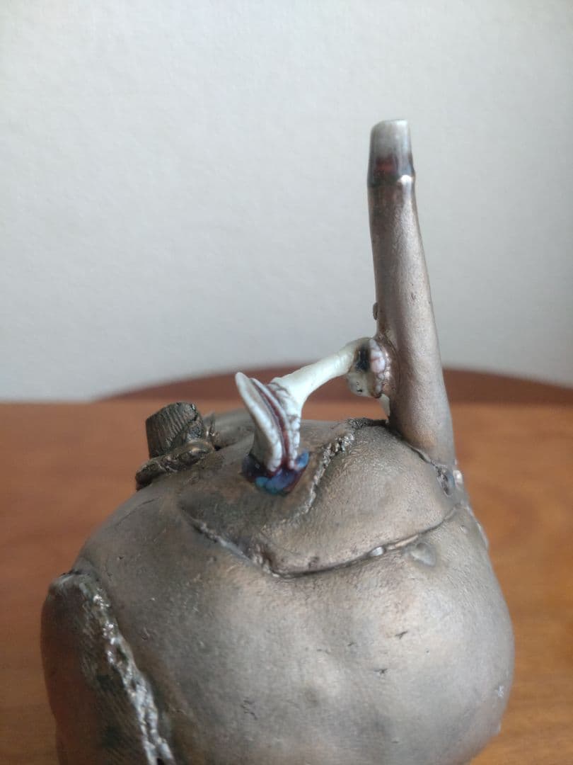 Kentaro Kawabata Silver-Glaze Avant-Garde Ceramic Objet, Hand-Built Porcelain with Glass