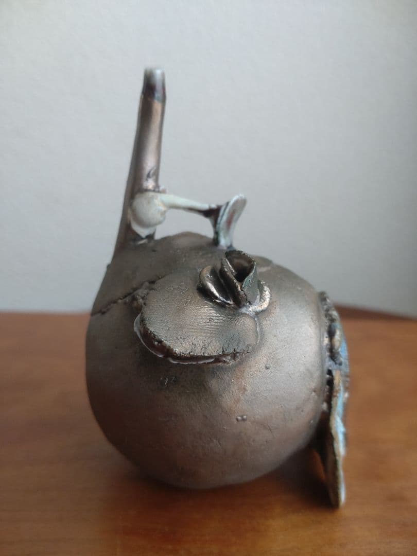 Kentaro Kawabata Silver-Glaze Avant-Garde Ceramic Objet, Hand-Built Porcelain with Glass