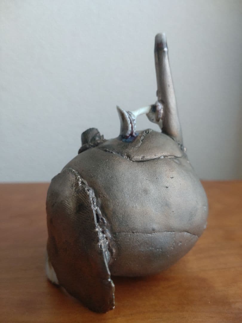 Kentaro Kawabata Silver-Glaze Avant-Garde Ceramic Objet, Hand-Built Porcelain with Glass