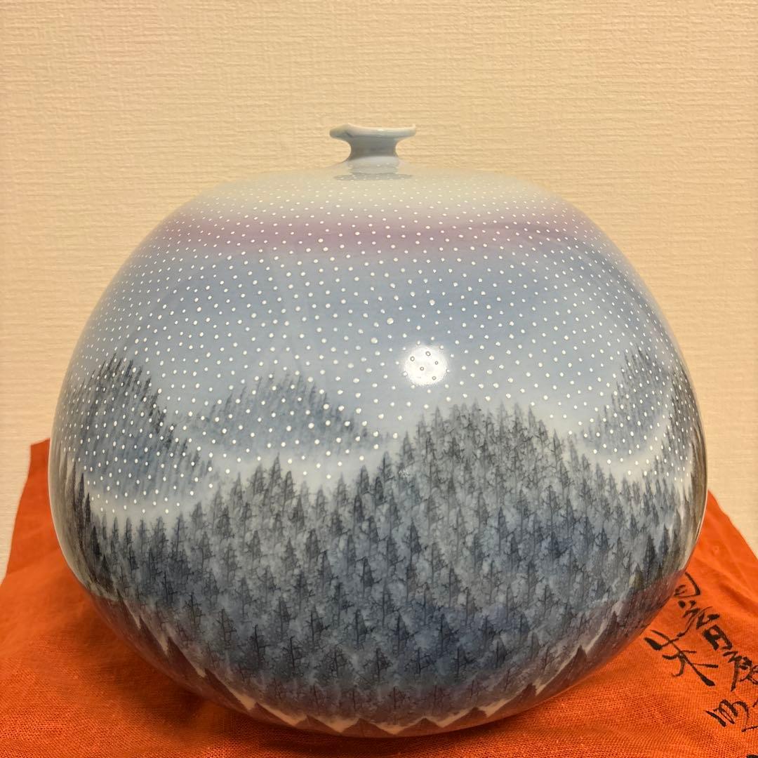 Fujii Shumei Arita Ware Decorative Vase Flower Vessel with Wooden Box