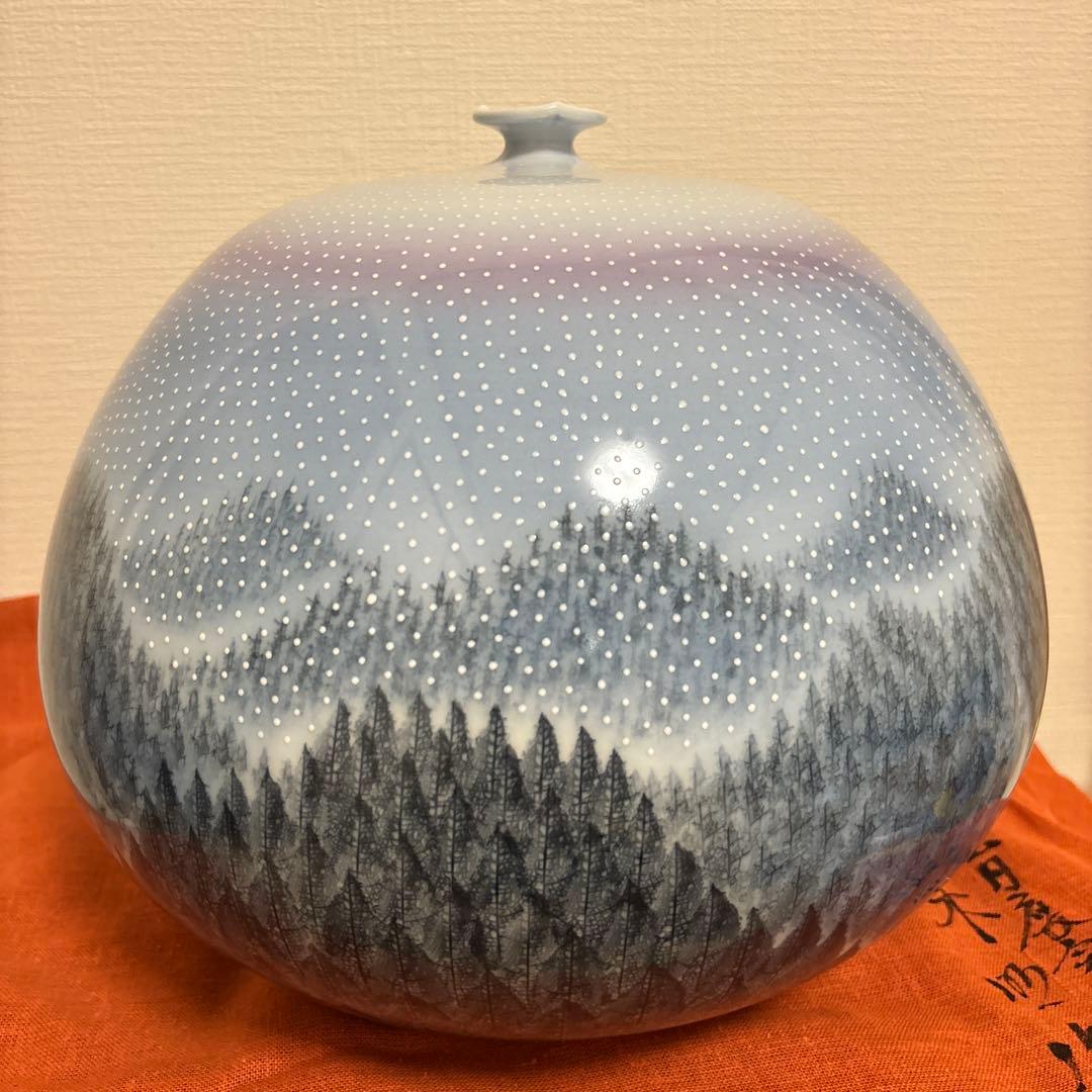 Fujii Shumei Arita Ware Decorative Vase Flower Vessel with Wooden Box
