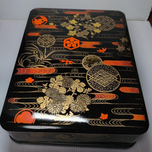 Japanese Lacquer Suzuribako Writing Box, Maki-e Chrysanthemum Pine Flowing Water