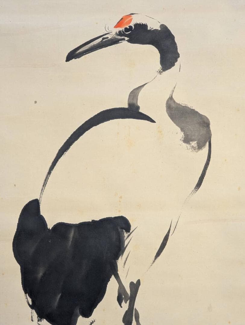 Japanese Hanging Scroll Kakejiku Red-Crowned Cranes Painting with Box