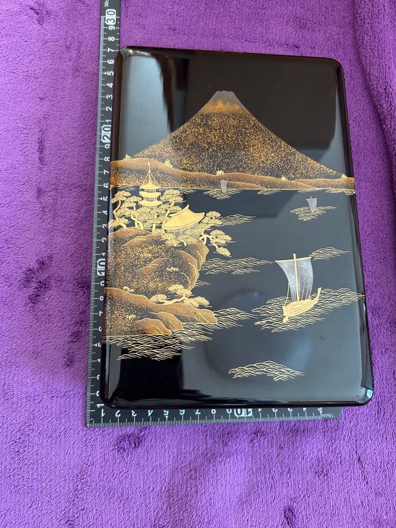 Fuji Landscape Maki-e Lacquer Suzuribako Writing Box Set with Tomobako, Marked Taka