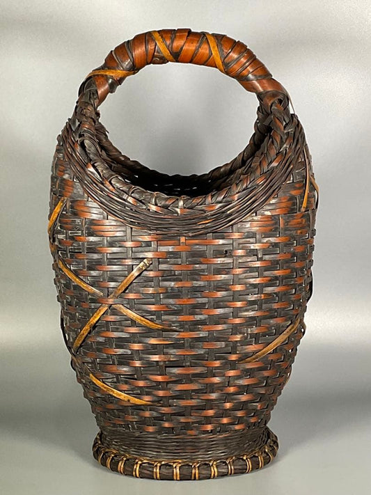 Antique Japanese Woven Bamboo Flower Basket Hanakago Ikebana Vase 42 cm