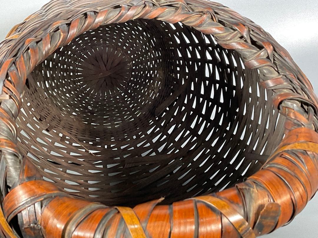 Antique Japanese Woven Bamboo Flower Basket Hanakago Ikebana Vase 42 cm