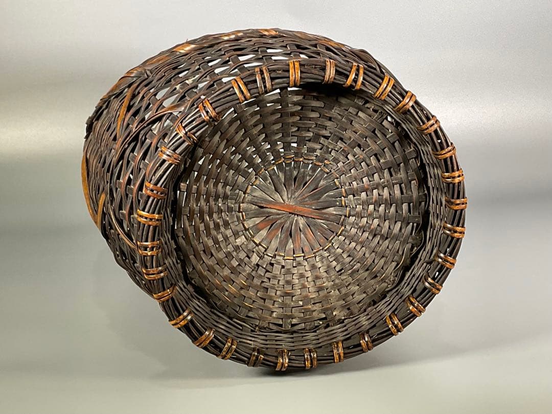 Antique Japanese Woven Bamboo Flower Basket Hanakago Ikebana Vase 42 cm