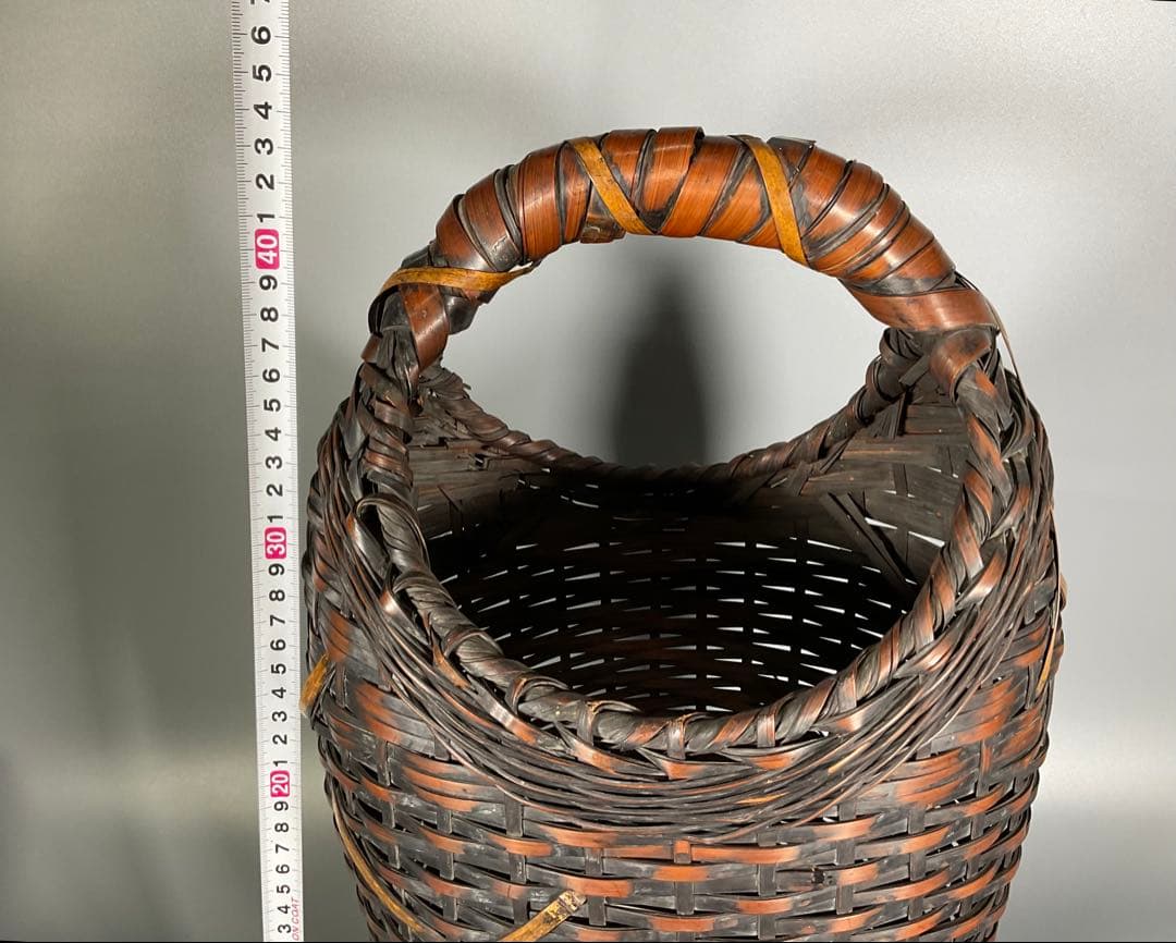 Antique Japanese Woven Bamboo Flower Basket Hanakago Ikebana Vase 42 cm