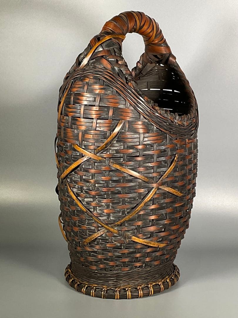Antique Japanese Woven Bamboo Flower Basket Hanakago Ikebana Vase 42 cm