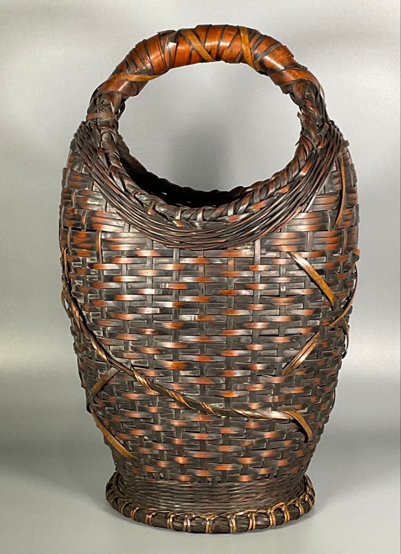 Antique Japanese Woven Bamboo Flower Basket Hanakago Ikebana Vase 42 cm