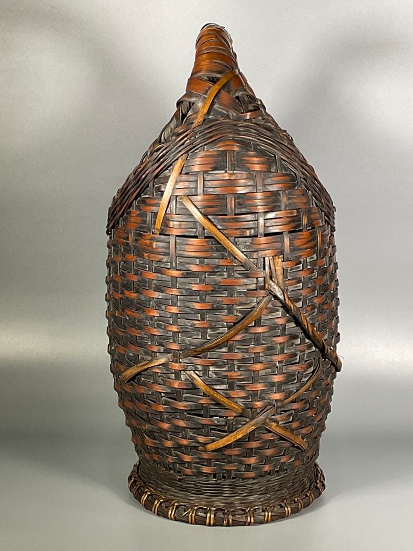 Antique Japanese Woven Bamboo Flower Basket Hanakago Ikebana Vase 42 cm