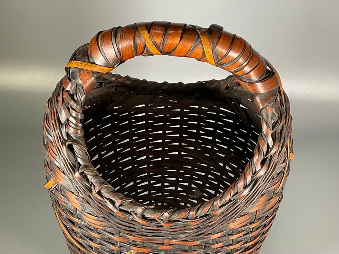 Antique Japanese Woven Bamboo Flower Basket Hanakago Ikebana Vase 42 cm