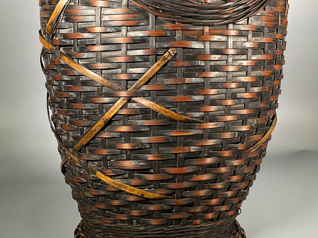Antique Japanese Woven Bamboo Flower Basket Hanakago Ikebana Vase 42 cm