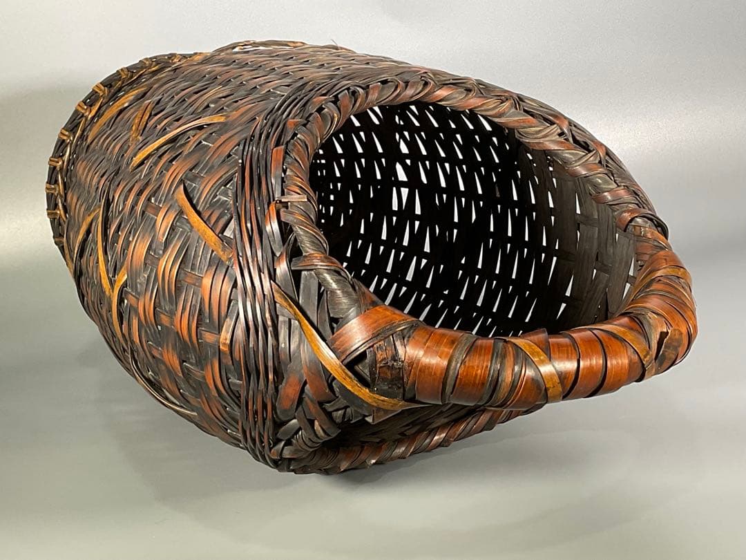 Antique Japanese Woven Bamboo Flower Basket Hanakago Ikebana Vase 42 cm