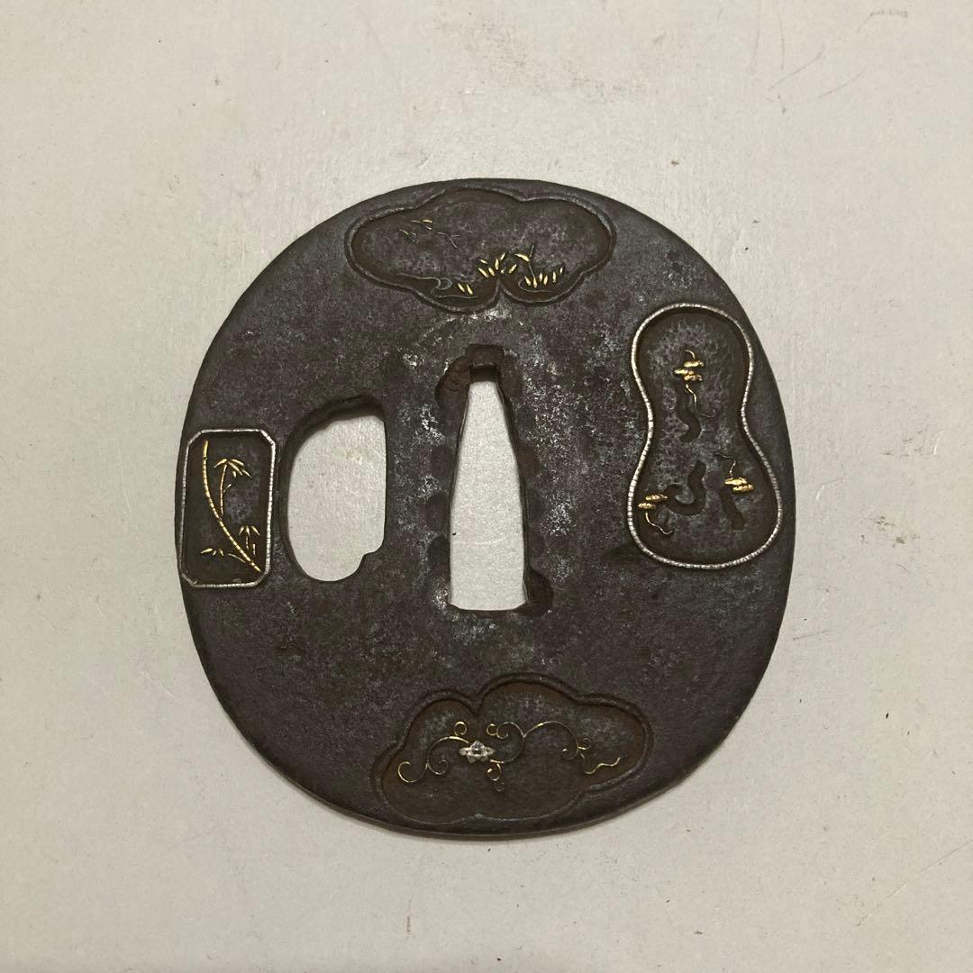 Antique Japanese Iron Tsuba Sword Guard Katana Fittings