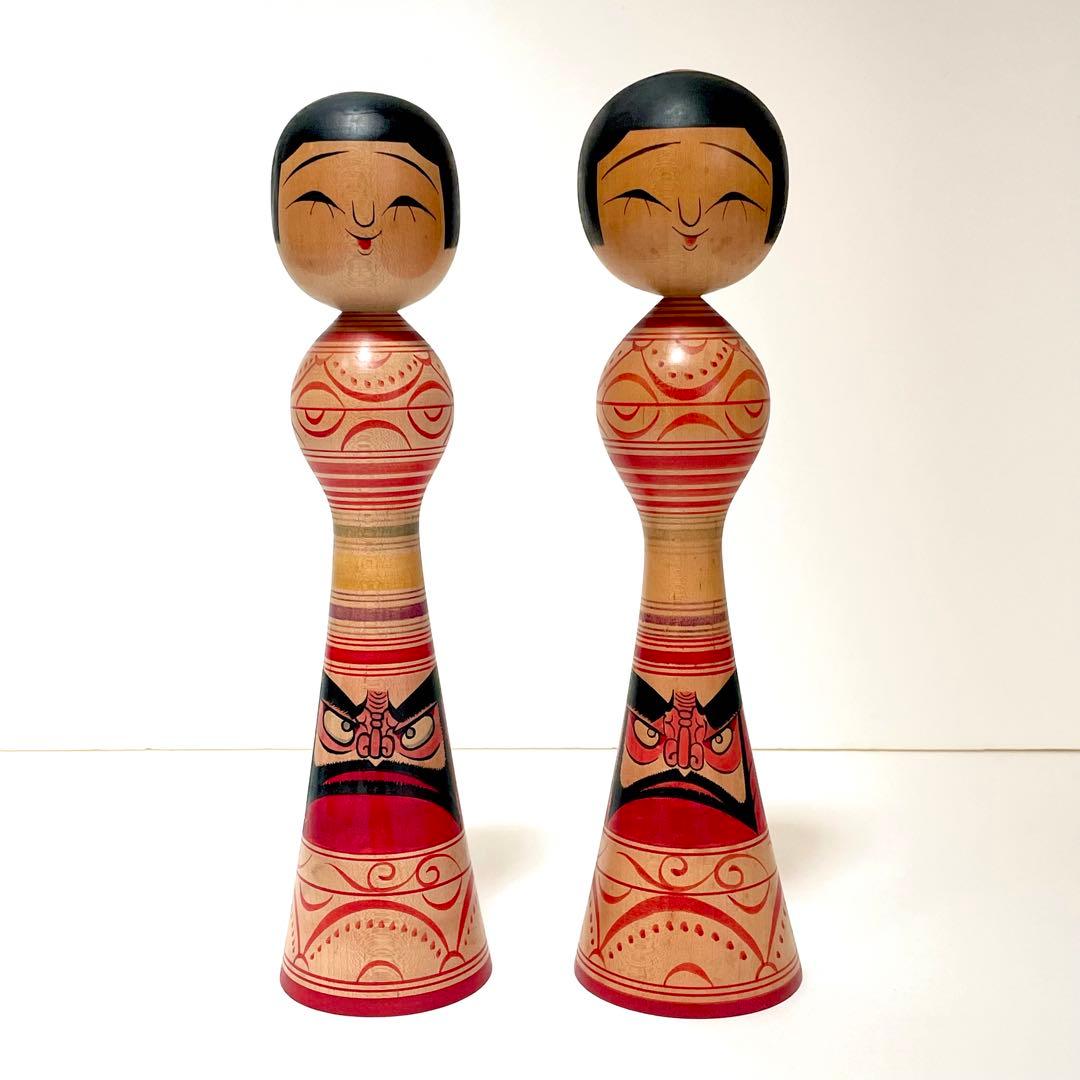 Mori Mitsuo Pair of Tsugaru Kokeshi Dolls, Nuruyu, H 31 & 30.5 cm