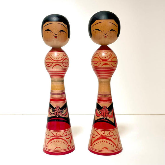 Mori Mitsuo Pair of Tsugaru Kokeshi Dolls, Nuruyu, H 31 & 30.5 cm