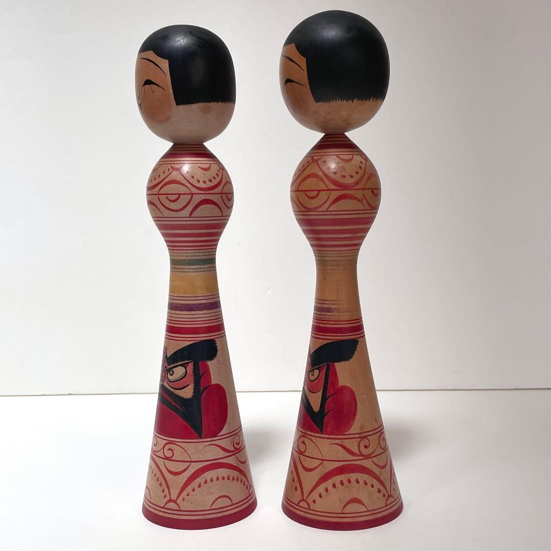Mori Mitsuo Pair of Tsugaru Kokeshi Dolls, Nuruyu, H 31 & 30.5 cm
