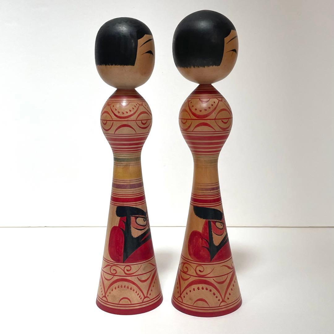 Mori Mitsuo Pair of Tsugaru Kokeshi Dolls, Nuruyu, H 31 & 30.5 cm