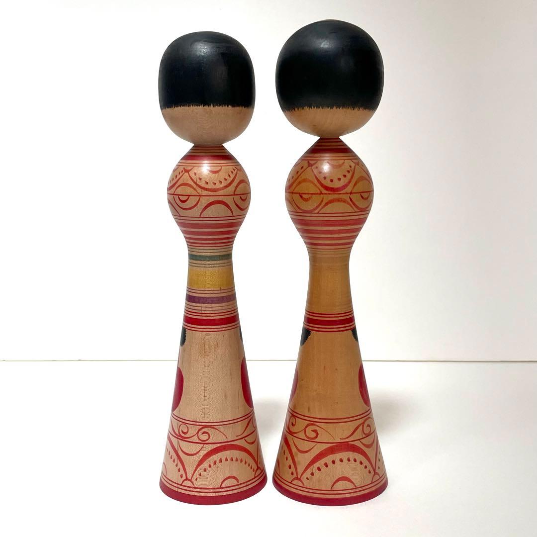 Mori Mitsuo Pair of Tsugaru Kokeshi Dolls, Nuruyu, H 31 & 30.5 cm