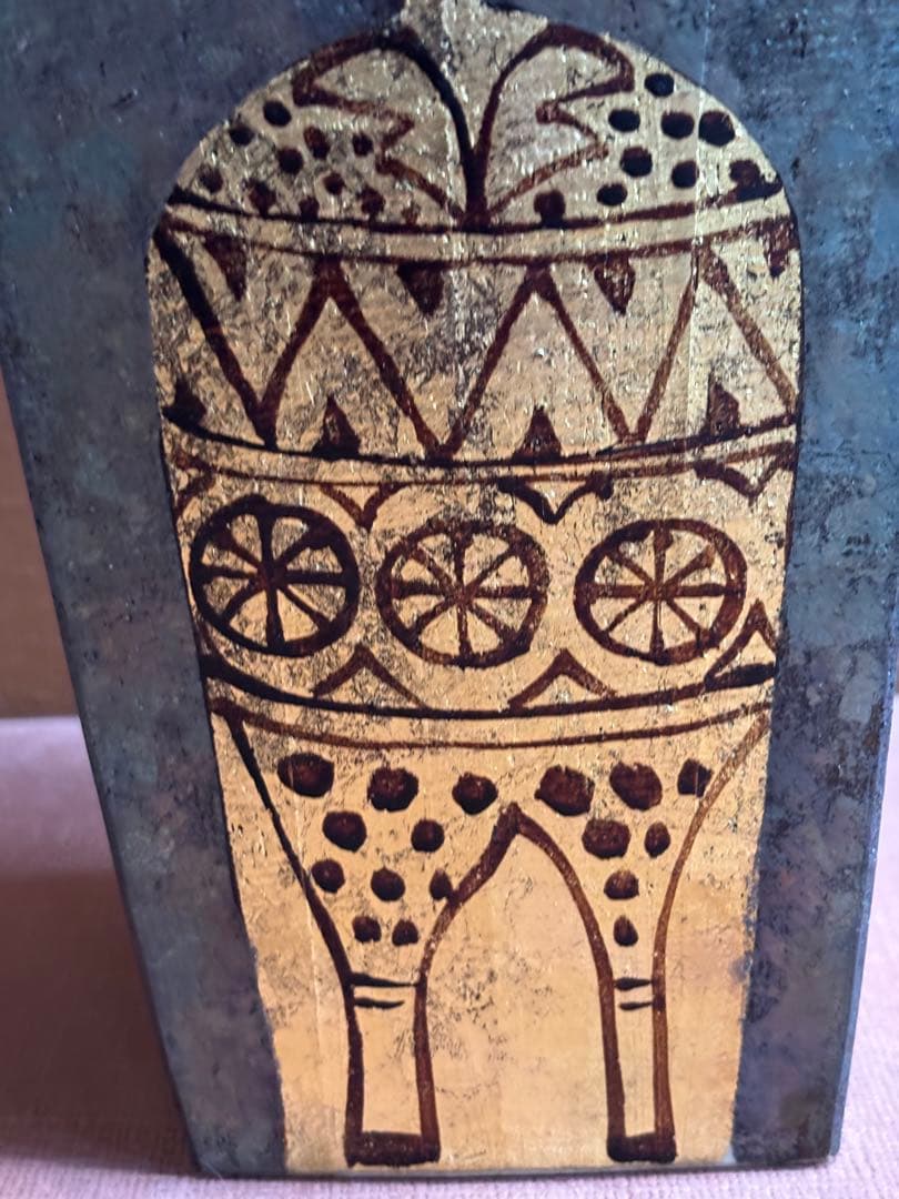 Sawada Chitojin Square Vase Lustre Glaze Gold Karako Pattern Japanese Ceramic