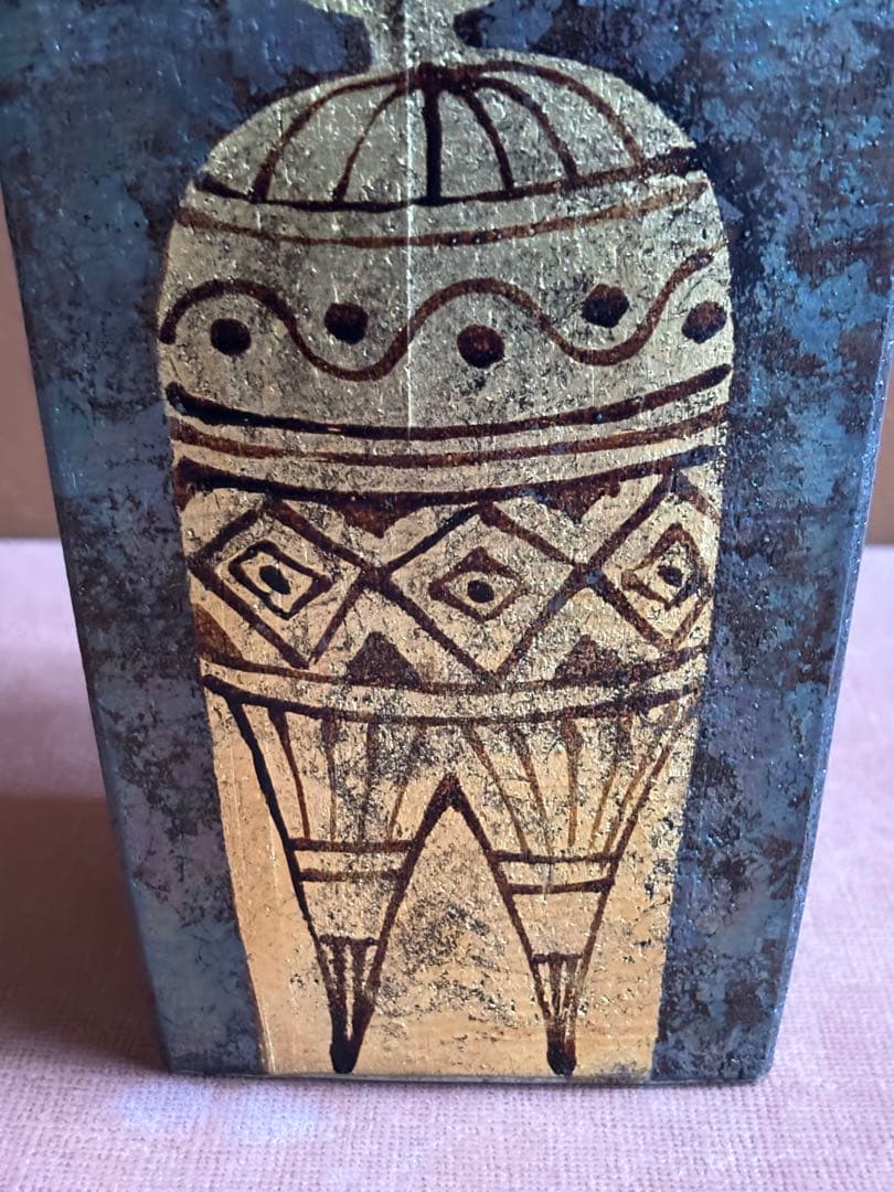 Sawada Chitojin Square Vase Lustre Glaze Gold Karako Pattern Japanese Ceramic